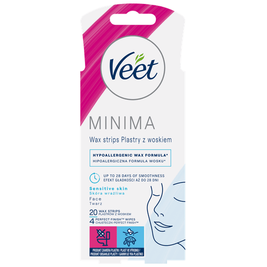 Cold wax strips and kits - page 14_VEET MINIMA Plastry z woskiem do depilacji twarzy dla skóry wrażliwej 20 szt.png