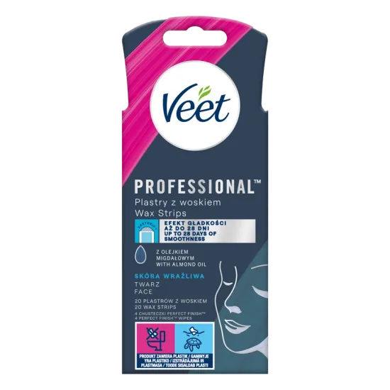 VEET PROFESSIONALTM Plastry z woskiem do depilacji twarzy dla skory wrazliwej 20 szt
